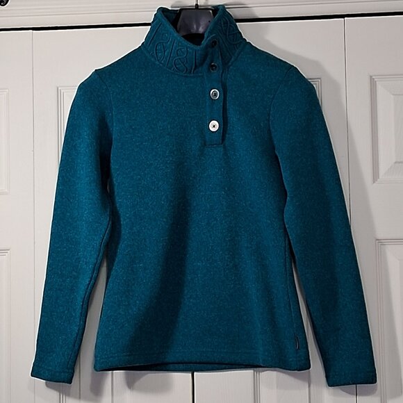 Merrell Fleece Sweater Button Neck Cable Knit - Picture 1 of 11